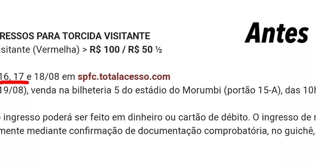 Após confusão, São Paulo edita informação dos ingressos no site